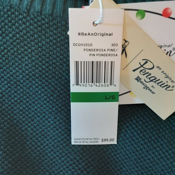 Penguin New Men's Green Waffle Knit Crew Neck Sweater Ponderosa Pine Size Lg - Picture 8 of 13